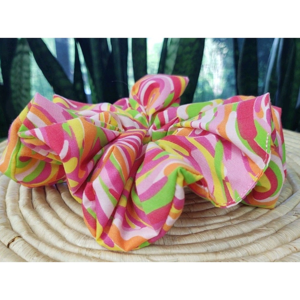Pink‎ Tie Dye Swirl Polyester Cotton Blend XXL Scrunchie 7" Handcrafted